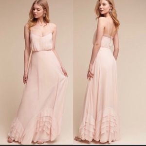 BHLDN Chiffon Ruffle Ice Pink Dove Gown Size 2